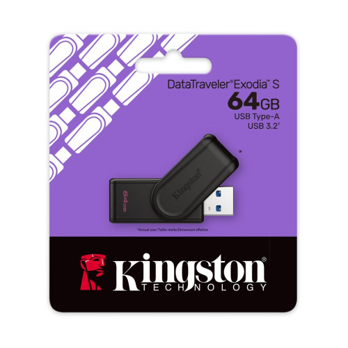 Флаш памет Kingston DataTraveler Exodia S, 64GB, USB 3.2 Gen 1, Black/Black