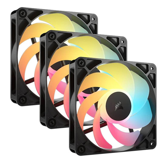 Комплект вентилатори Corsair RS120 ARGB Triple Pack, 120 мм, 2100 RPM, 72.8 CFM, 36 dBA, 4 Pin PWM, Black