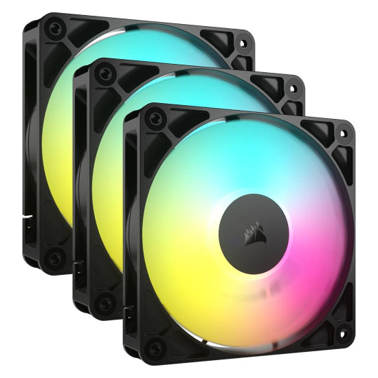 Комплект вентилатори Corsair RS120 ARGB Triple Pack, 120 мм, 2100 RPM, 72.8 CFM, 36 dBA, 4 Pin PWM, Black