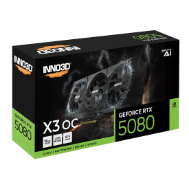 Видеокарта INNO3D NVIDIA GEFORCE RTX 5080 X3 OC, 16GB GDDR7, 256bit, 2460 MHz / 30Gbps, 3x DP, 1x HDMI