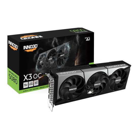 Видеокарта INNO3D NVIDIA GEFORCE RTX 5080 X3 OC, 16GB GDDR7, 256bit, 2460 MHz / 30Gbps, 3x DP, 1x HDMI