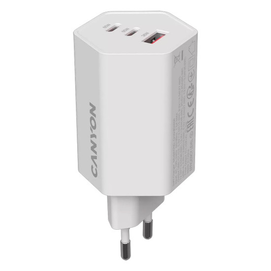 Зарядно CANYON HEXAGON 65 GaN, 65W, 2xPD, 1xQC, EU, White