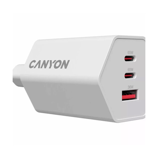 Зарядно CANYON HEXAGON 65 GaN, 65W, 2xPD, 1xQC, EU, White