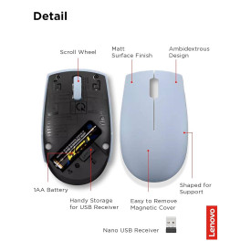Безжична мишка LENOVO 300, Frost Blue