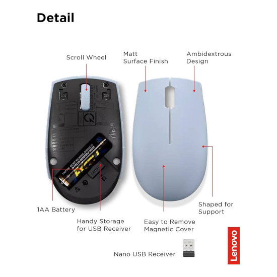 Безжична мишка LENOVO 300, Frost Blue