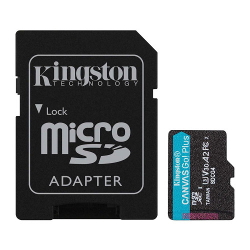 Карта памет KINGSTON 128GB microSDXC Canvas Go Plus Gen4, 200MB/s, A2, U3, V30, с адаптер