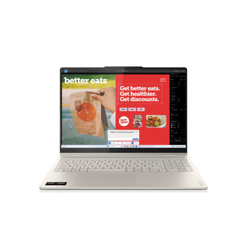 Лаптоп Lenovo Yoga 7 2-in-1 16AKP10, AMD Ryzen AI 7 350, 16" 2.8K OLED Touch, 32GB LPDDR5x, 1TB SSD, Windows 11 Home, Seashell