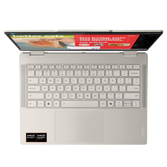 Лаптоп Lenovo Yoga 7 2-in-1, AMD Ryzen AI 7 350, 14 инча 2.8K OLED 500N 120Hz, 24GB DDR5x, 1TB SSD, Windows 11 Home, Seashell + Pen