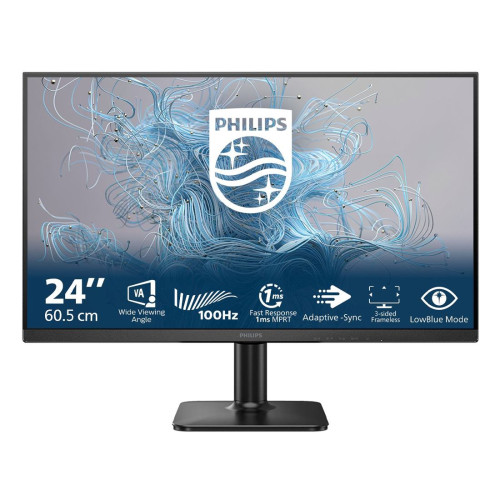 Монитор PHILIPS 24E2N1100LB/00, 23.8 инча, 1920x1080, 100Hz, 1xHDMI, 1xVGA, Black