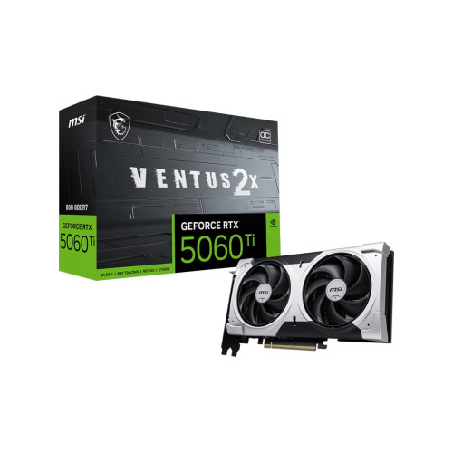 Видеокарта MSI GeForce RTX 5060 Ti 8G VENTUS 2X OC PLUS, 8GB GDDR7, 128-bit, PCIe 5.0 (x8), 3x DP 2.1b, HDMI 2.1b