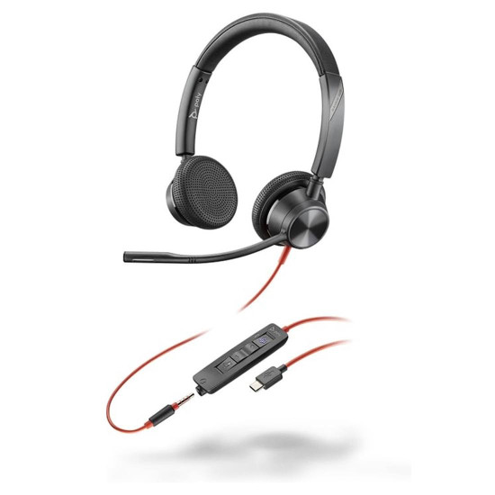 Слушалки HP Poly Blackwire 3325, Stereo, Microsoft Teams Certified, USB-C, 3.5мм Plug, USB-C/A Adapter