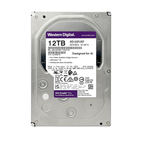 Вътрешен твърд диск WD Purple Pro, 12TB, 3.5 инча, SATA, 7200 rpm, 512MB кеш, WD122PURP