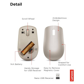 Безжична мишка LENOVO 530, Almond
