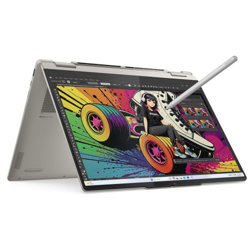 Лаптоп Lenovo Yoga 7 2-in-1, AMD Ryzen AI 7 350, 16 инча 2.8K OLED 500N 120Hz Тъч, 32GB DDR5x, 1TB SSD, Windows 11 Home, Seashell + Pen