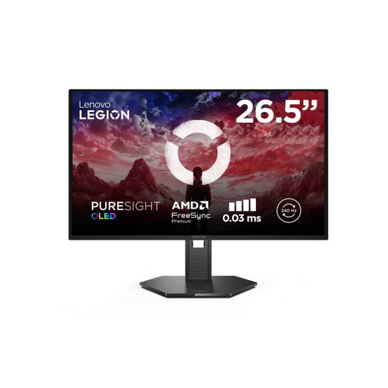 Монитор LENOVO Legion 27Q-10, 26.5 инча, QD-OLED, 2560 x 1440, 16:9, 240 Hz, 1.5M:1, 0.03 ms, 2 x HDMI 2.1, 1 x DisplayPort 1.4, 99% sRGB