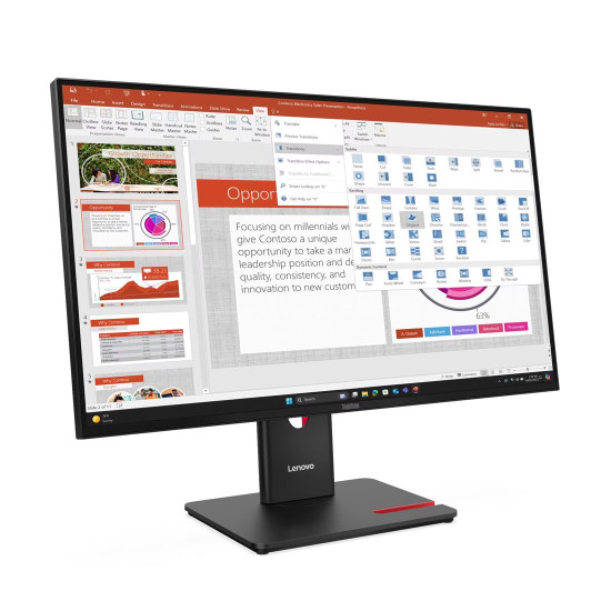 Монитор Lenovo ThinkVision T27-40, 27 инча, IPS, FHD 1920x1080, 120Hz, 300 cd/m², 99% sRGB, HDMI, DisplayPort, VGA, USB-C, USB Hub, VESA