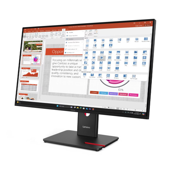 Монитор Lenovo ThinkVision T27-40, 27 инча, IPS, FHD 1920x1080, 120Hz, 300 cd/m², 99% sRGB, HDMI, DisplayPort, VGA, USB-C, USB Hub, VESA