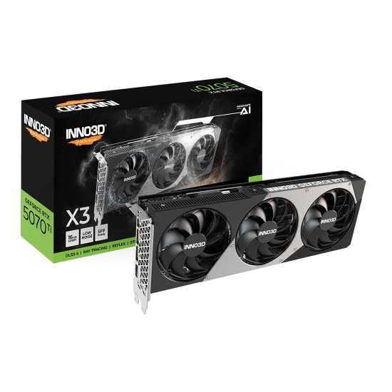 Видеокарта INNO3D NVIDIA RTX 5070 Ti X3 OC, 16GB GDDR7, 256 bit, 2482MHz / 28Gbps, 3x DP, 1x HDMI