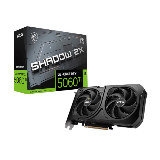 Видеокарта MSI GeForce RTX 5060 Ti SHADOW 2X OC PLUS, 16GB GDDR7, 128-bit, 1x HDMI 2.1b, 3x DP 2.1b