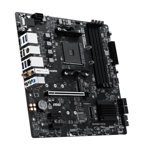 Дънна платка MSI PRO B550M-P WIFI6E, mATX, AM4, 4 x DDR4, 1 x PCIe 4.0 x16, 2 x M.2, DisplayPort, VGA, 1G LAN, Wi-Fi 6E, 7.1-канално аудио
