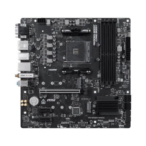 Дънна платка MSI PRO B550M-P WIFI6E, mATX, AM4, 4 x DDR4, 1 x PCIe 4.0 x16, 2 x M.2, DisplayPort, VGA, 1G LAN, Wi-Fi 6E, 7.1-канално аудио