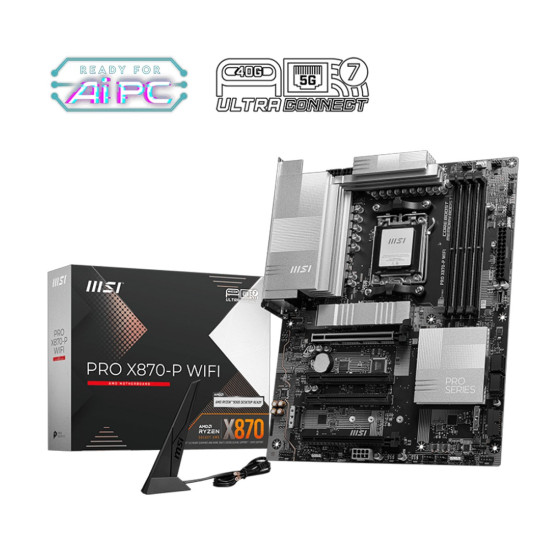 Дънна платка MSI PRO X870-P WIFI, ATX, Socket AM5, AMD Ryzen 9000, Dual Channel DDR5, 4x PCIe x16 slots