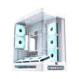 Кутия за компютър Heaven Air Arctic, EN49606, 2 x USB 3.0, USB Type-C, извит панел от закалено стъкло, White
