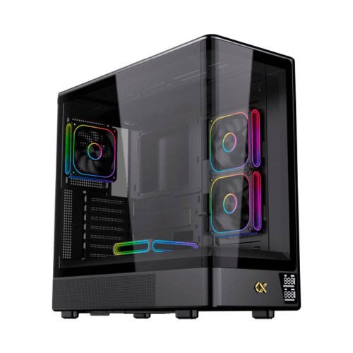 Кутия за компютър Moon DGT EN49651, USB 3.0, USB 2.0, извит панел от закалено стъкло, Black