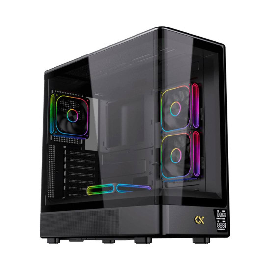 Кутия за компютър Moon DGT EN49651, USB 3.0, USB 2.0, извит панел от закалено стъкло, Black