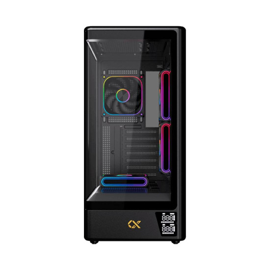 Кутия за компютър Moon DGT EN49651, USB 3.0, USB 2.0, извит панел от закалено стъкло, Black