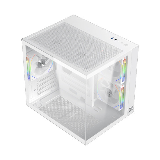 Кутия за компютър XIGMATEK Aqua M Lite Arctic, WH, MATX, U3x1 & U2x1, 2PCS TG, 4PCS G22A Arctic Reverse & 1PC G22A Arctic, ARGB Remote Control Box
