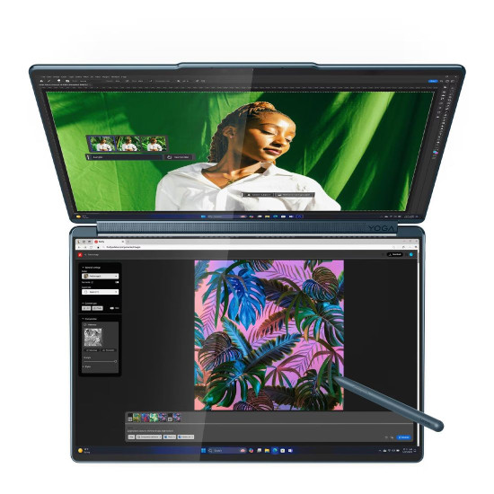 Лаптоп Lenovo Yoga Book 9, Intel Core Ultra 7 255H, 14 инча 2.8K OLED 500N 120Hz, 32GB DDR5x, 1TB SSD, Windows 11 Home, Tidal Teal