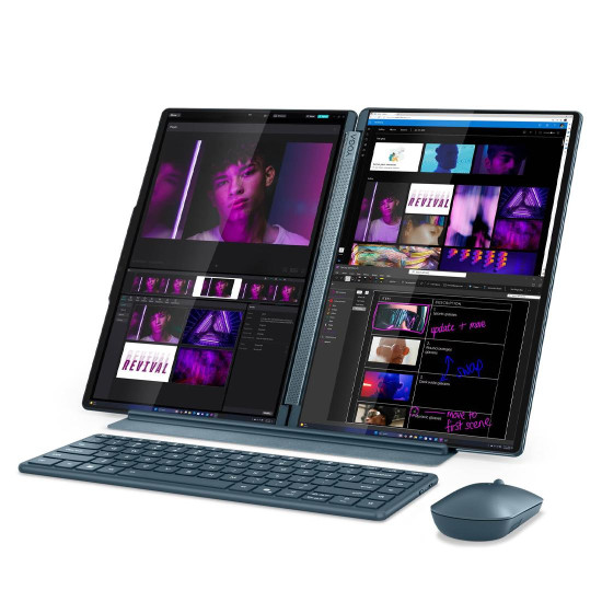 Лаптоп Lenovo Yoga Book 9, Intel Core Ultra 7 255H, 14 инча 2.8K OLED 500N 120Hz, 32GB DDR5x, 1TB SSD, Windows 11 Home, Tidal Teal