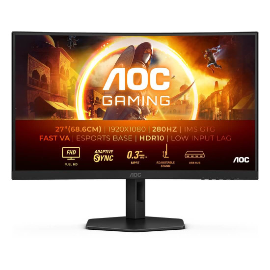 Монитор AOC C27G4ZXU, 27 инча, 1920x1080, 280Hz, 0.3ms, VA, 2xHDMI, DP, USB