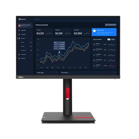 Монитор LENOVO ThinkVision T22i-30, 21.5 инча, IPS, FHD, WLED, 4ms, HDMI, DP, VGA, 4x USB 3.2, USB-B 3.2, Raven Black, Нарушена опаковка