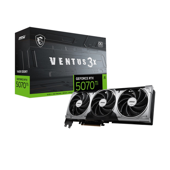 Видеокарта MSI GeForce RTX 5070 Ti 16G VENTUS 3X OC, 16GB GDDR7, 256bit, PCI-E Gen5, 3x DP 2.1, 1x HDMI 2.1