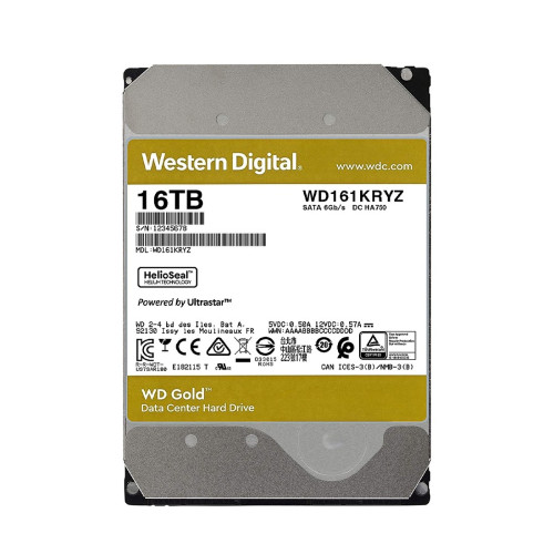 Вътрешен твърд диск Western Digital Gold, 16 TB, 7200 rpm, SATA 6 Gb/s, 512 MB кеш, 3.5 инча, RoHS, Enterprise Bulk