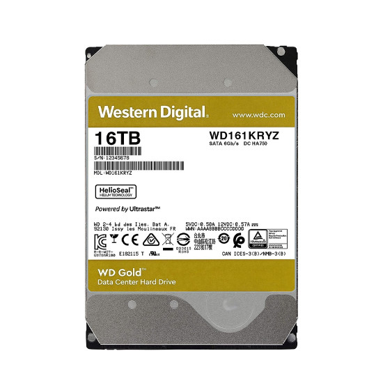 Вътрешен твърд диск Western Digital Gold, 16 TB, 7200 rpm, SATA 6 Gb/s, 512 MB кеш, 3.5 инча, RoHS, Enterprise Bulk