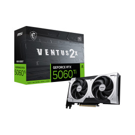 Видеокарта MSI GeForce RTX 5060 Ti 8G VENTUS 2X OC PLUS, 8GB GDDR7, 2602MHz Boost, PCIe 5.0, HDMI 2.1b, 3x DisplayPort 2.1b, Dual Fan, Black