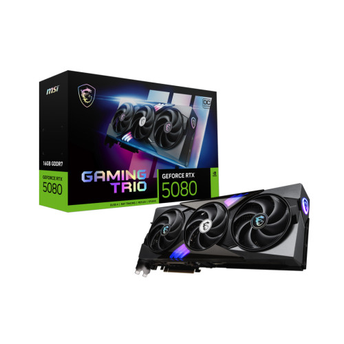 Видеокарта MSI GeForce RTX 5080, 16GB, GDDR7, 256-bit, PCIe 5.0, 2700MHz, CUDA 10752, Ray Tracing, DLSS 4, TRI FROZR 4, STORMFORCE Fans, Black