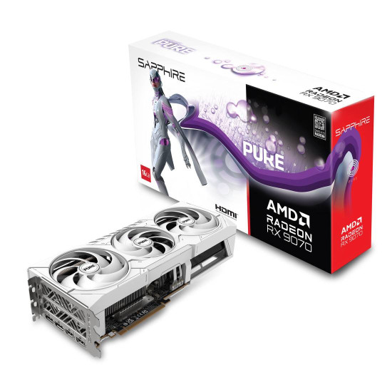 Видеокарта SAPPHIRE PURE Radeon RX 9070 OC, 16GB GDDR6, 256-bit, PCIe5.0, 2xDP, 2xHDMI