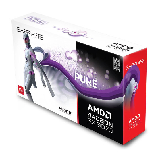 Видеокарта SAPPHIRE PURE Radeon RX 9070 OC, 16GB GDDR6, 256-bit, PCIe5.0, 2xDP, 2xHDMI
