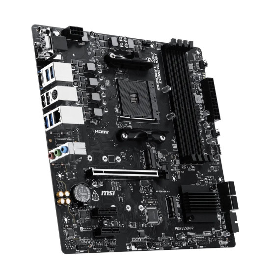 Дънна платка MSI PRO B550M-P, mATX, AM4, DDR4, 1 x PCIe 4.0 x16, 2 x M.2, HDMI, DisplayPort, VGA, 1G LAN, 7.1-канално аудио