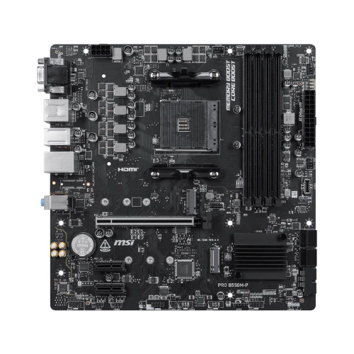 Дънна платка MSI PRO B550M-P, mATX, AM4, DDR4, 1 x PCIe 4.0 x16, 2 x M.2, HDMI, DisplayPort, VGA, 1G LAN, 7.1-канално аудио