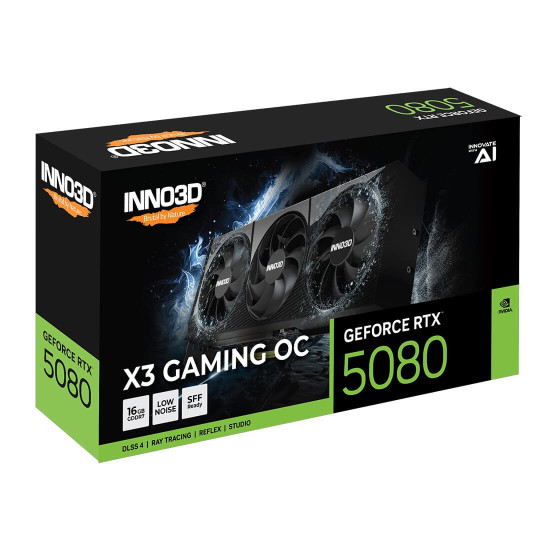 Видеокарта INNO3D GeForce RTX 5080 X3 GAMING OC, 16GB GDDR7, 256-bit, 850W, 3x DisplayPort 2.1b, 1x HDMI 2.1b