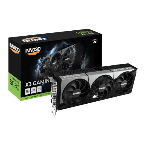 Видеокарта INNO3D GeForce RTX 5080 X3 GAMING OC, 16GB GDDR7, 256-bit, 850W, 3x DisplayPort 2.1b, 1x HDMI 2.1b