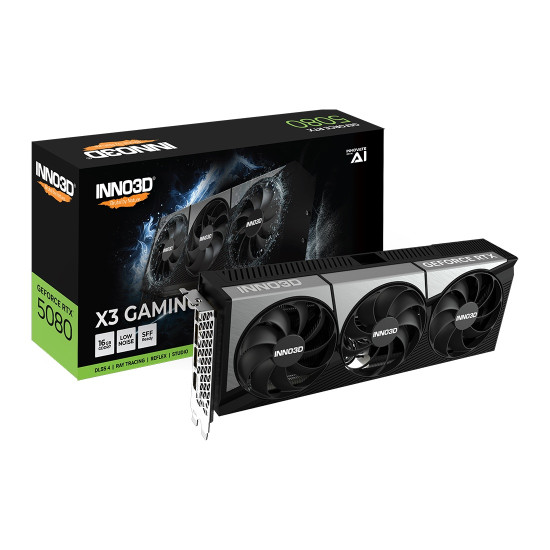Видеокарта INNO3D GeForce RTX 5080 X3 GAMING OC, 16GB GDDR7, 256-bit, 850W, 3x DisplayPort 2.1b, 1x HDMI 2.1b