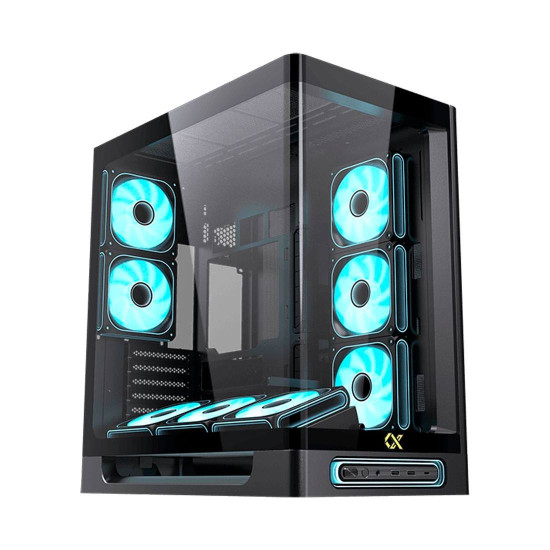 Кутия за компютър Heaven Air, EN49590, 2 x USB 3.0, USB Type-C, извит панел от закалено стъкло, Black