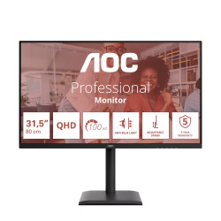 Монитор AOC, 31.5 инча, 2560 x 1440, 100 Hz, IPS, 180 mm, Adaptive Sync, TUV EyeComfort, USB Hub, DisplayPort, HDMI