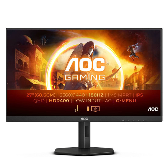 Монитор AOC Q27G4X, 27 инча, 2560x1440, IPS, 180Hz, FreeSync Premium, G-Sync, HDMI, DP